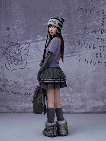 Polka Dot Striped Three-Layer Cake Skirt【s0000015348】