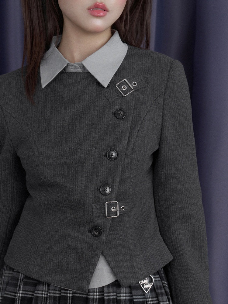 Tweed Diagonal Placket Suit Short Jacket【s0000015350】