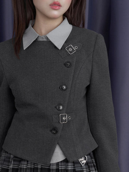 Tweed Diagonal Placket Suit Short Jacket【s0000015350】
