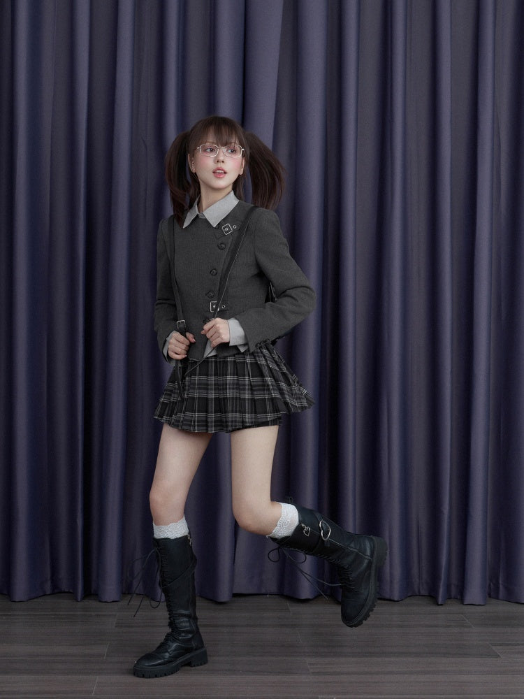 Tweed Diagonal Placket Suit Short Jacket【s0000015350】