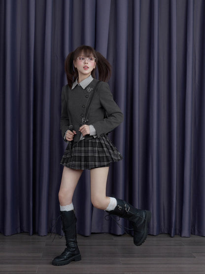 Tweed Diagonal Placket Suit Short Jacket【s0000015350】
