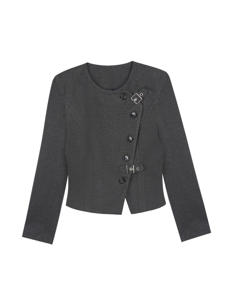 Tweed Diagonal Placket Suit Short Jacket【s0000015350】