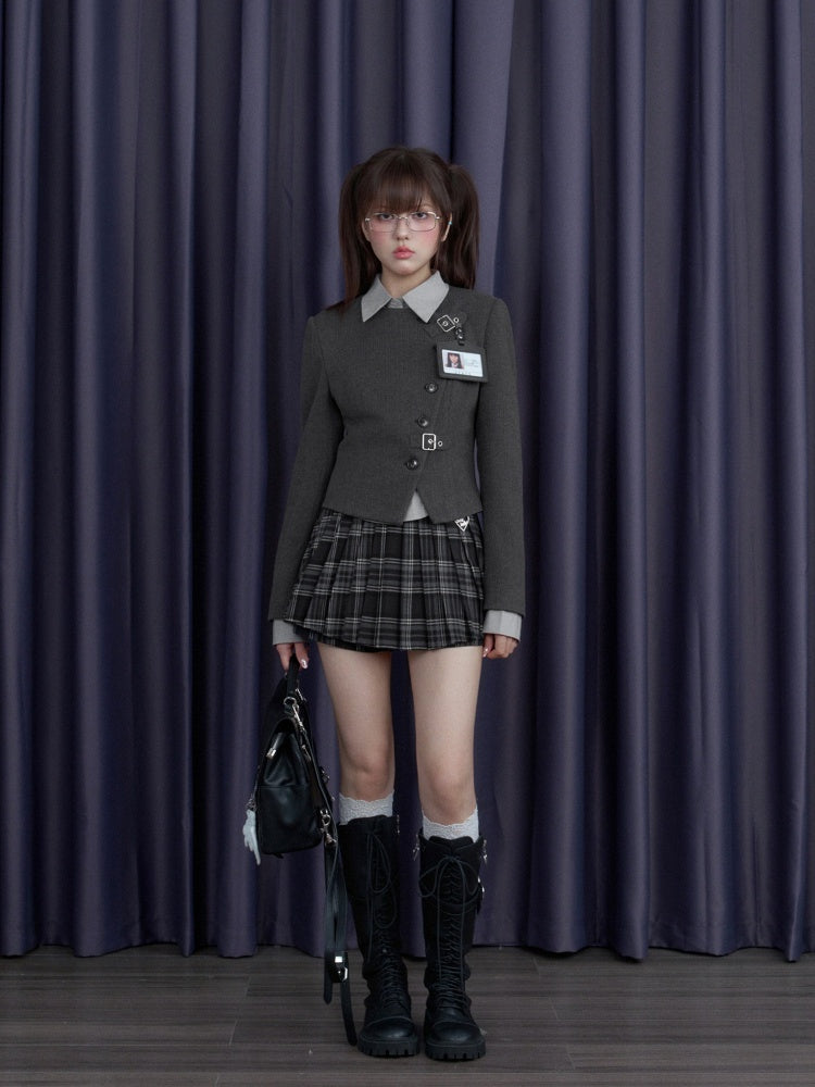 Tweed Diagonal Placket Suit Short Jacket【s0000015350】