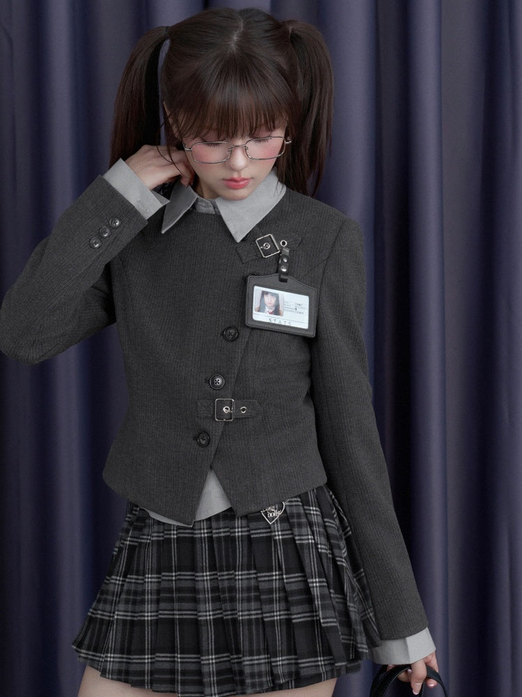 Tweed Diagonal Placket Suit Short Jacket【s0000015350】