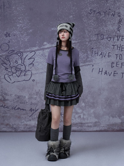 Pom-Pom Striped Imitation Mink Fur Cat Ear Hat【s0000015354】