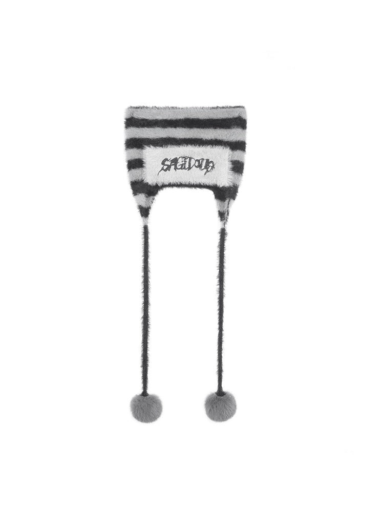 Pom-Pom Striped Imitation Mink Fur Cat Ear Hat【s0000015354】