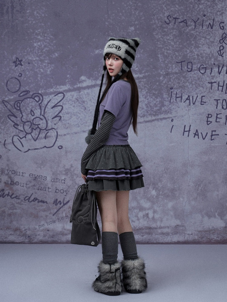 Pom-Pom Striped Imitation Mink Fur Cat Ear Hat【s0000015354】