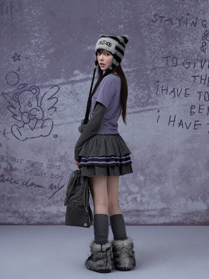 Pom-Pom Striped Imitation Mink Fur Cat Ear Hat【s0000015354】