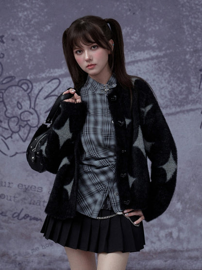 H-Shaped Slim Waist Plaid Irregular Placket Long-Sleeved Shirt【s0000015355】