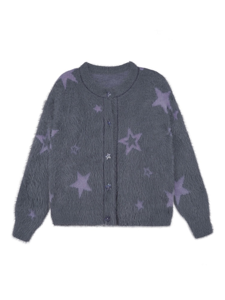 Star Imitation Mink Vest Cardigan Plush Two-Piece Set【s0000015357】