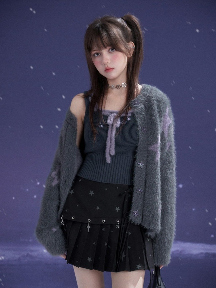 Star Imitation Mink Vest Cardigan Plush Two-Piece Set【s0000015357】