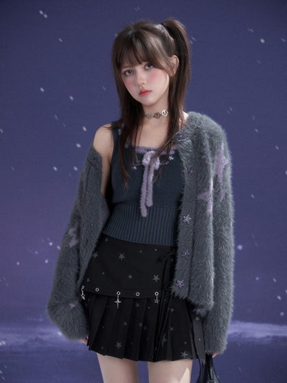 Star Imitation Mink Vest Cardigan Plush Two-Piece Set【s0000015357】