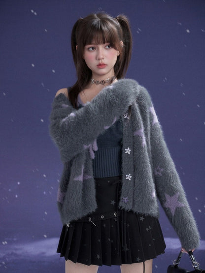 Star Imitation Mink Vest Cardigan Plush Two-Piece Set【s0000015357】