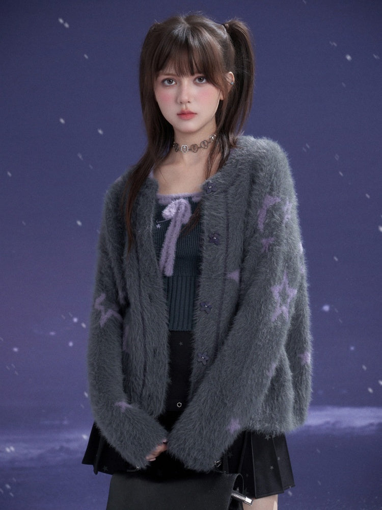 Star Imitation Mink Vest Cardigan Plush Two-Piece Set【s0000015357】