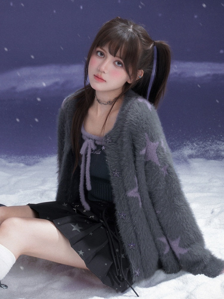 Star Imitation Mink Vest Cardigan Plush Two-Piece Set【s0000015357】
