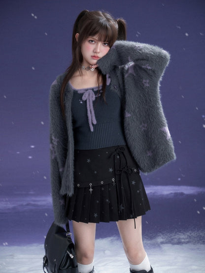 Star Imitation Mink Vest Cardigan Plush Two-Piece Set【s0000015357】