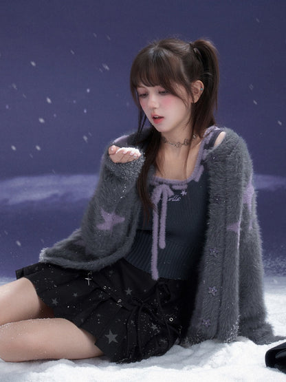 Star Imitation Mink Vest Cardigan Plush Two-Piece Set【s0000015357】