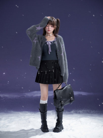 Star Imitation Mink Vest Cardigan Plush Two-Piece Set【s0000015357】
