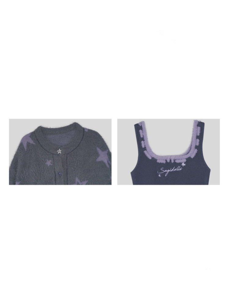 Star Imitation Mink Vest Cardigan Plush Two-Piece Set【s0000015357】