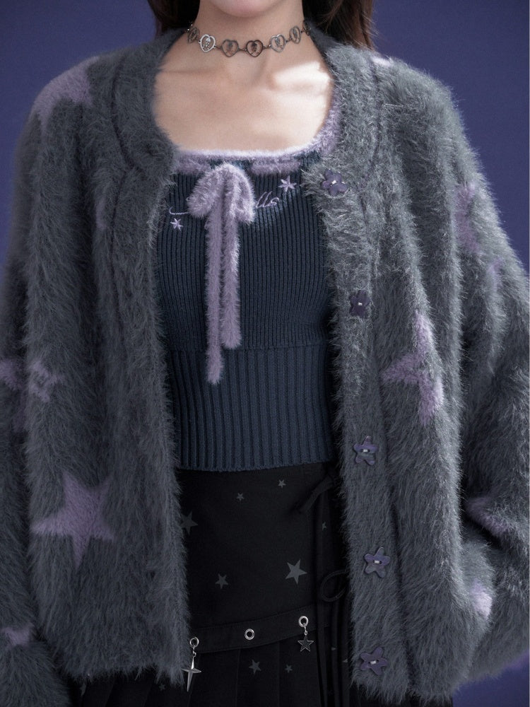 Star Imitation Mink Vest Cardigan Plush Two-Piece Set【s0000015357】