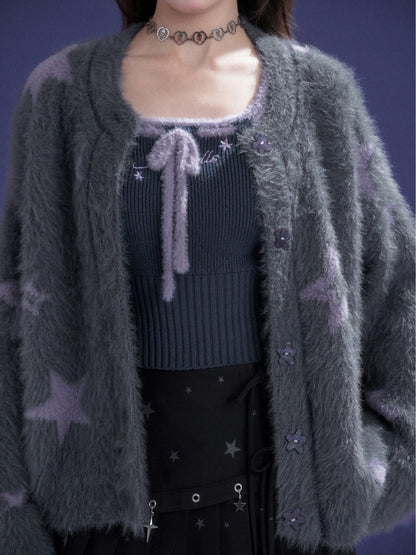 Star Imitation Mink Vest Cardigan Plush Two-Piece Set【s0000015357】