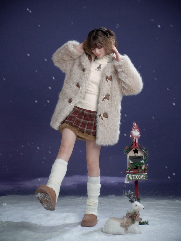 Warm Bear Sailor Collar Eco-Friendly Fur Padded Long Jacket With Bow Tie【s0000015358】