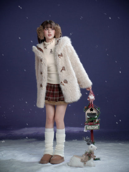 Warm Bear Sailor Collar Eco-Friendly Fur Padded Long Jacket With Bow Tie【s0000015358】