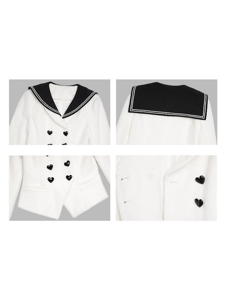 Milk Rabbit Velvet Eco-Fur Sailor Collar Heart Button Double-Breasted Jacket【s0000015359】