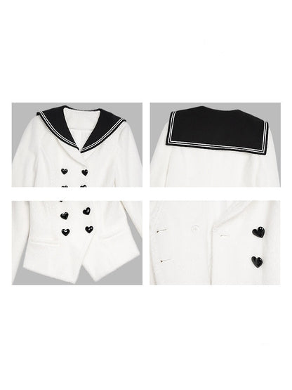Milk Rabbit Velvet Eco-Fur Sailor Collar Heart Button Double-Breasted Jacket【s0000015359】