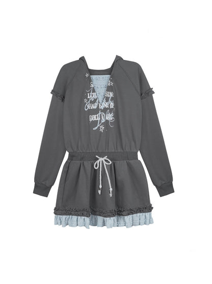 Winter Night Lake Hooded Sweat Loose Dress【s0000015360】