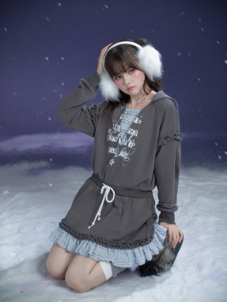 Winter Night Lake Hooded Sweat Loose Dress【s0000015360】