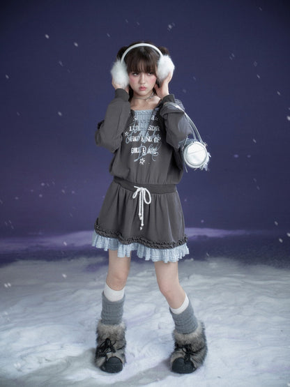 Winter Night Lake Hooded Sweat Loose Dress【s0000015360】