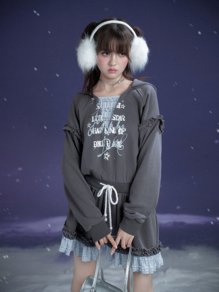 Winter Night Lake Hooded Sweat Loose Dress【s0000015360】