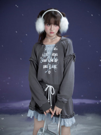 Winter Night Lake Hooded Sweat Loose Dress【s0000015360】