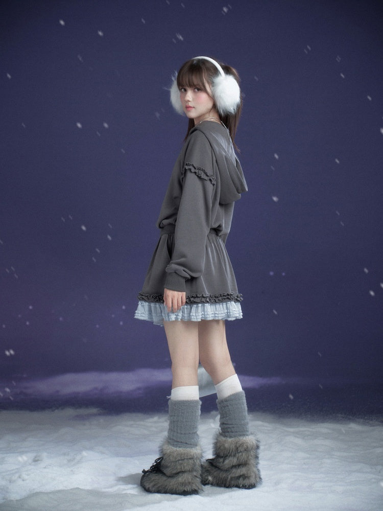 Winter Night Lake Hooded Sweat Loose Dress【s0000015360】