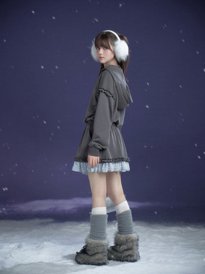 Winter Night Lake Hooded Sweat Loose Dress【s0000015360】