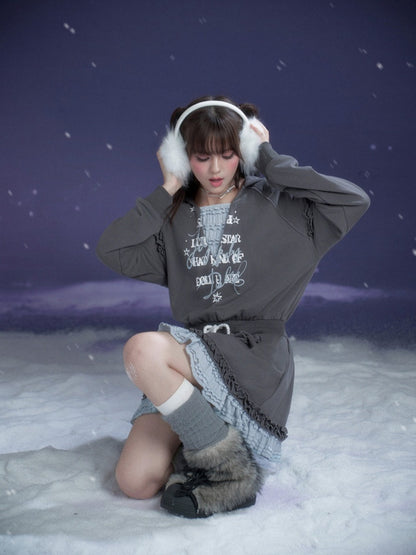 Winter Night Lake Hooded Sweat Loose Dress【s0000015360】