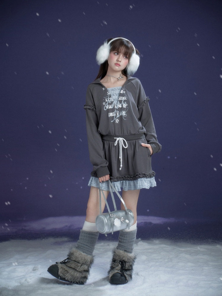 Winter Night Lake Hooded Sweat Loose Dress【s0000015360】