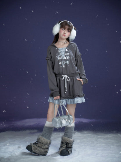 Winter Night Lake Hooded Sweat Loose Dress【s0000015360】