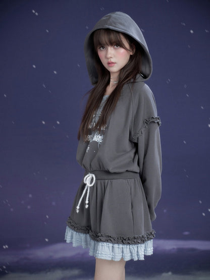Winter Night Lake Hooded Sweat Loose Dress【s0000015360】