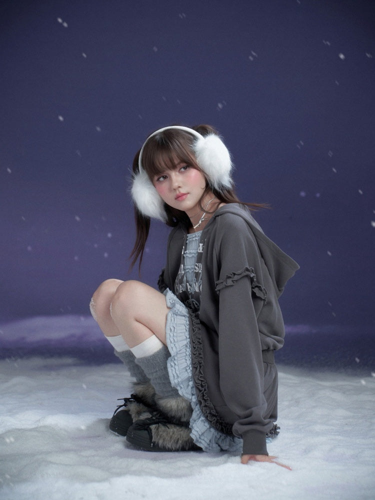 Winter Night Lake Hooded Sweat Loose Dress【s0000015360】