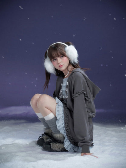 Winter Night Lake Hooded Sweat Loose Dress【s0000015360】