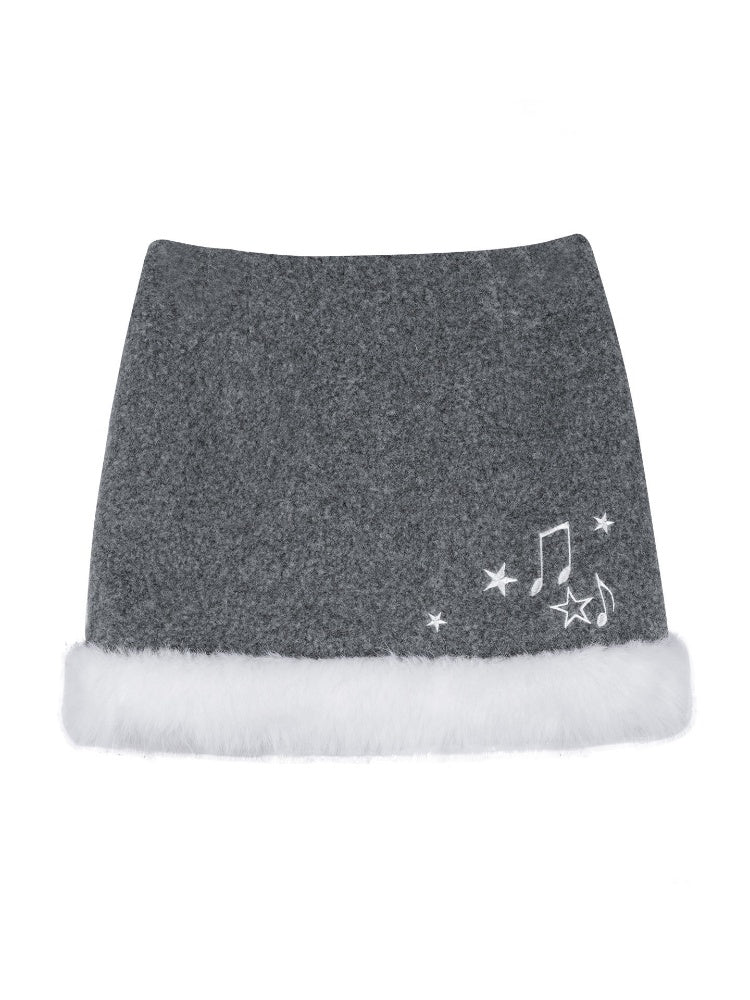First Snow Meets Notes Snow Melt Wool Short Skirt【s0000015361】