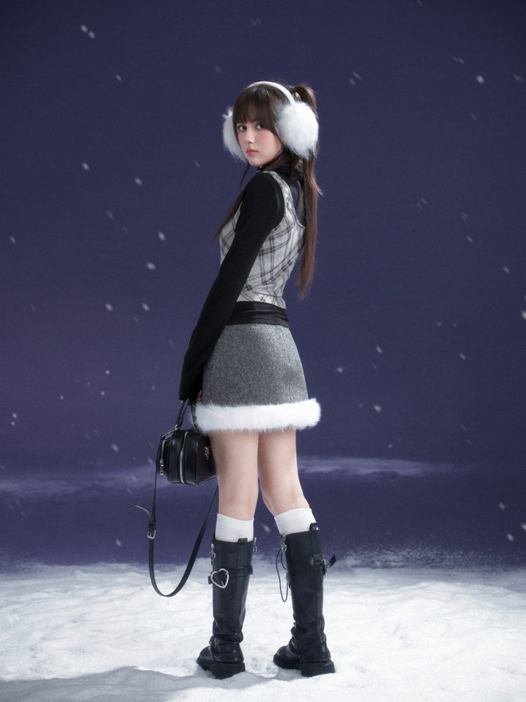 First Snow Meets Notes Snow Melt Wool Short Skirt【s0000015361】