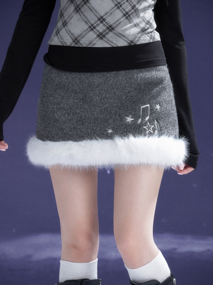 First Snow Meets Notes Snow Melt Wool Short Skirt【s0000015361】