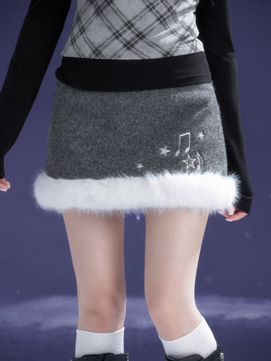 First Snow Meets Notes Snow Melt Wool Short Skirt【s0000015361】