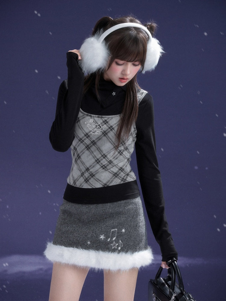 First Snow Meets Notes Snow Melt Wool Short Skirt【s0000015361】