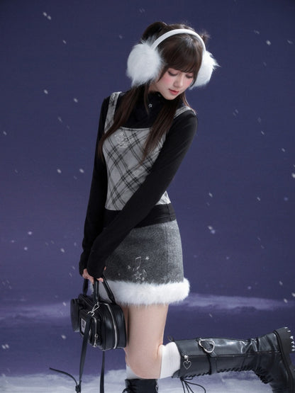 First Snow Meets Notes Snow Melt Wool Short Skirt【s0000015361】