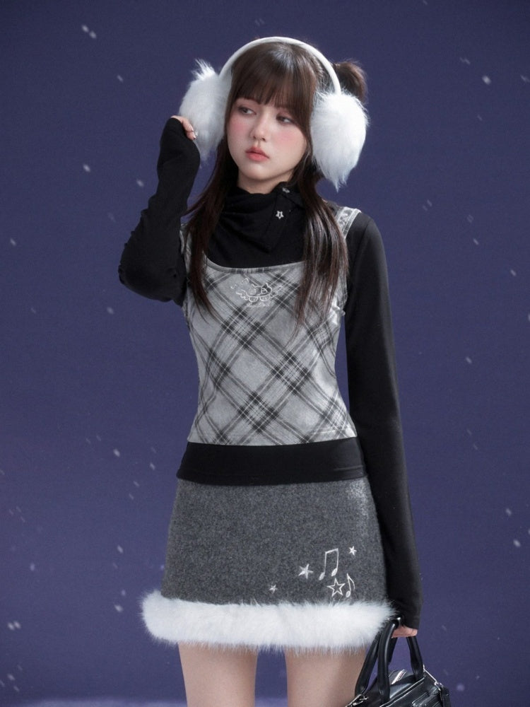 First Snow Meets Notes Snow Melt Wool Short Skirt【s0000015361】