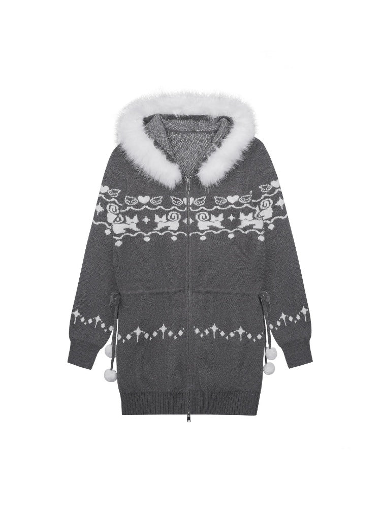 Fair Isle Cat Jacquard Knitted Dress【s0000015365】